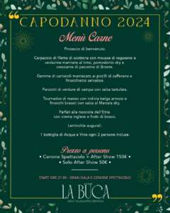 Menu cenone di carne per il Capodanno 2023 al ristorante La Buca di Taormina